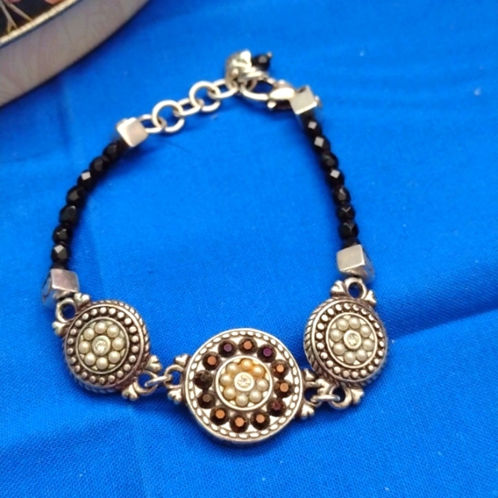 Brighton JET SET, Black & White Swarovski crystals Vintage Bracelet